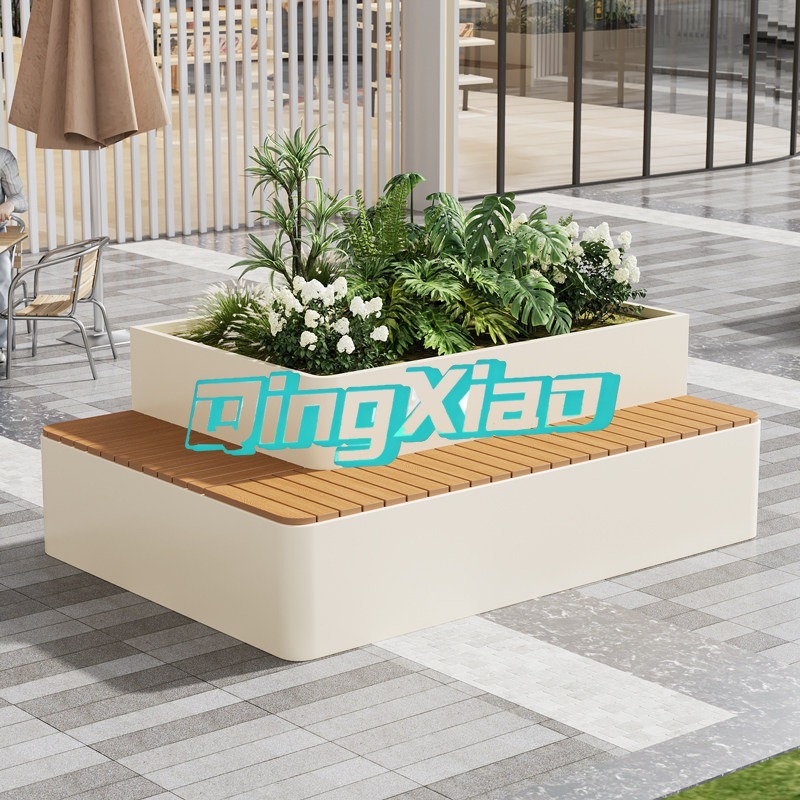 Outdoor Furniture Metal Chairs - Banco de exterior com vaso integrado,