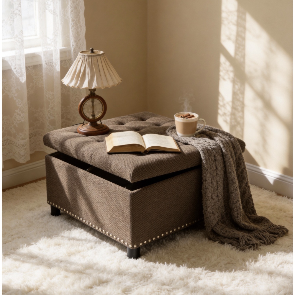 Puf quadrado de cor castanho-e - Outdoor Furniture Wood avaliação e preço